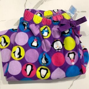 The Children’s Place Girls Purple Penguins Fleece Pajamas PJ Pants Size 7/8 Blue